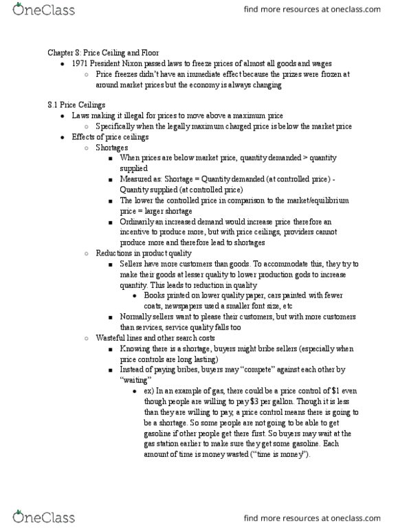 ECON 1201 Chapter Notes - Chapter 8: Price Ceiling, Price Controls, Deadweight Loss thumbnail