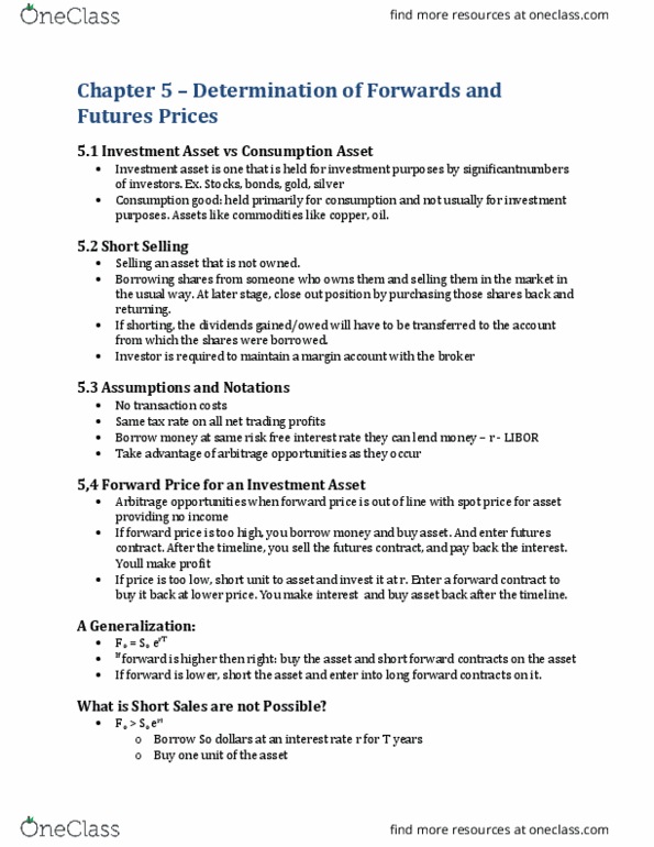 Management and Organizational Studies 4312A/B Chapter Notes - Chapter 5: Compound Interest, Futures Contract, Arbitrage thumbnail
