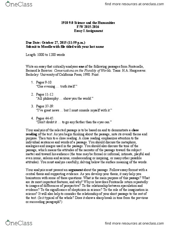 HUMA 1970 Chapter Notes - Chapter essay: Great News, Moodle, Due Date thumbnail