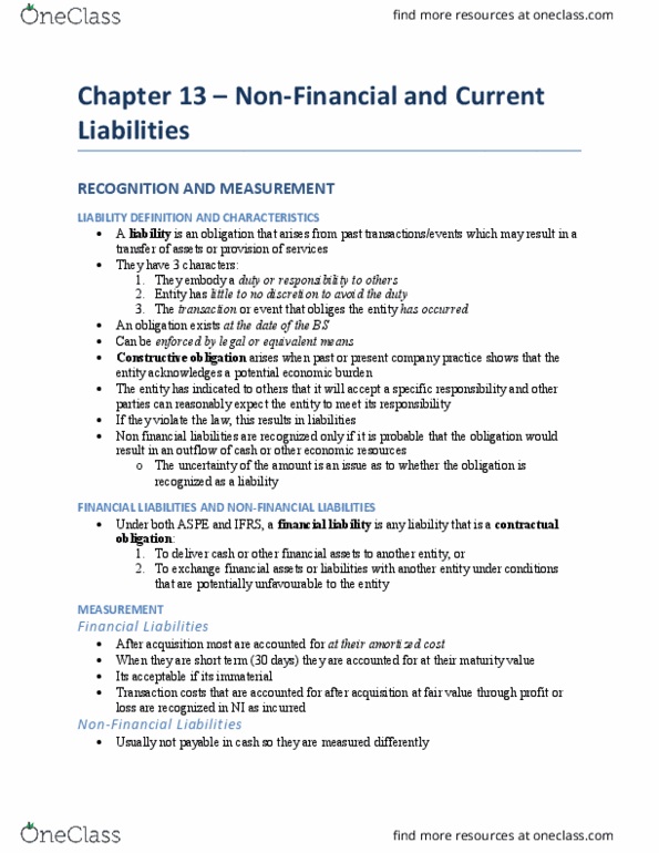 RSM221H1 Chapter Notes - Chapter 13: Current Liability, Interest Bearing Note, Promissory Note thumbnail