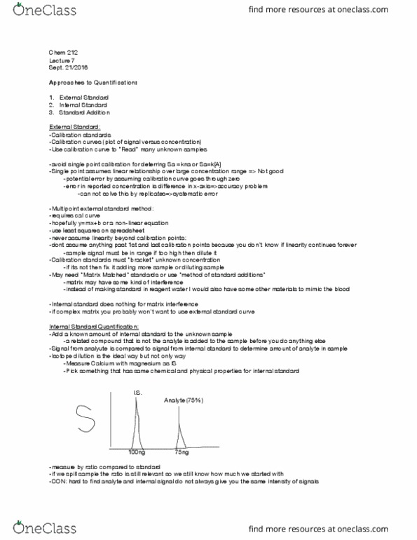 CHEM 212 Lecture Notes - Lecture 7: Isotope Dilution, Internal Standard, Observational Error thumbnail