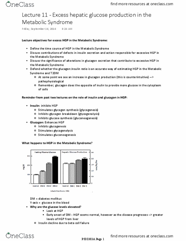 PSIO 303A Lecture Notes - Lecture 11: Insulin Resistance, Glycogenesis, Glycogenolysis thumbnail