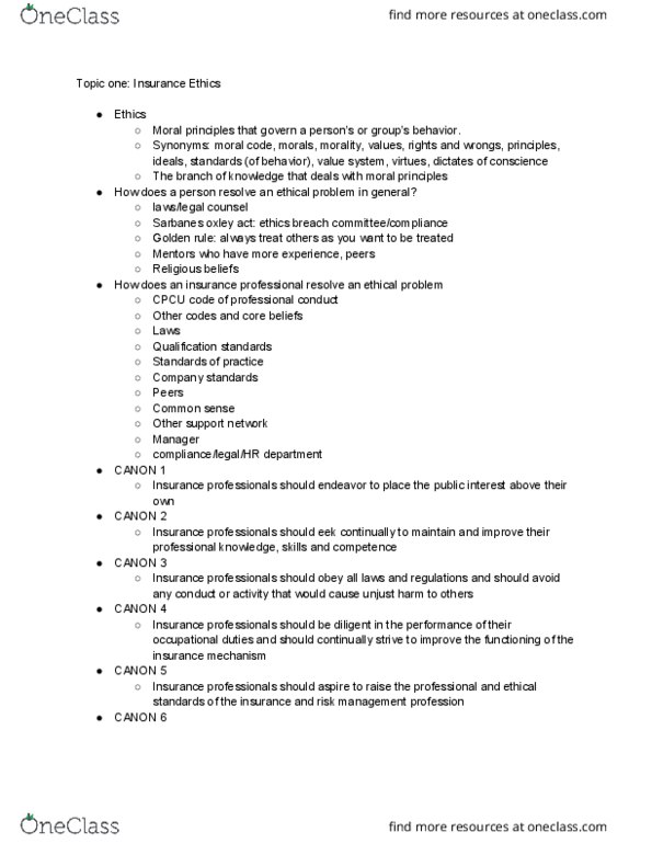 RMI 3504 Lecture Notes - Lecture 1: Chartered Property Casualty Underwriter, Golden Rule thumbnail