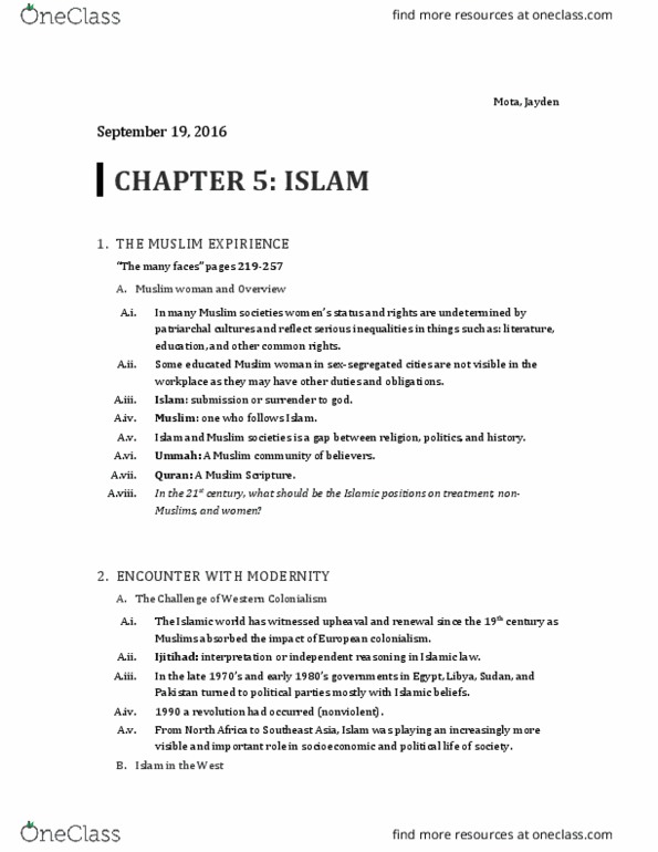 REL-205 Chapter Notes - Chapter 5: Islamic Calendar, European Union Law, Jahiliyyah thumbnail