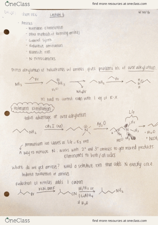 CHE 118C Lecture Notes - Lecture 6: Hofmann Elimination, Reductive Amination, Yokohama Rubber Company thumbnail