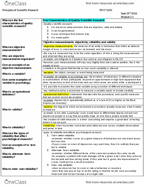 PSYC 1000 Chapter Notes - Chapter 2.1: Kilogram, Operational Definition, Demand Characteristics thumbnail