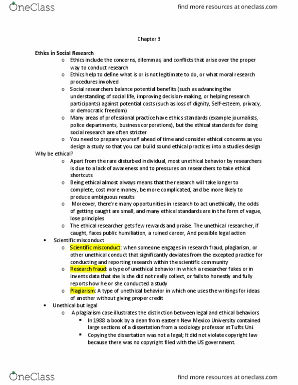 SOC221H5 Chapter Notes - Chapter 3: Eastern New Mexico University, Scientific Misconduct, Psychological Abuse thumbnail