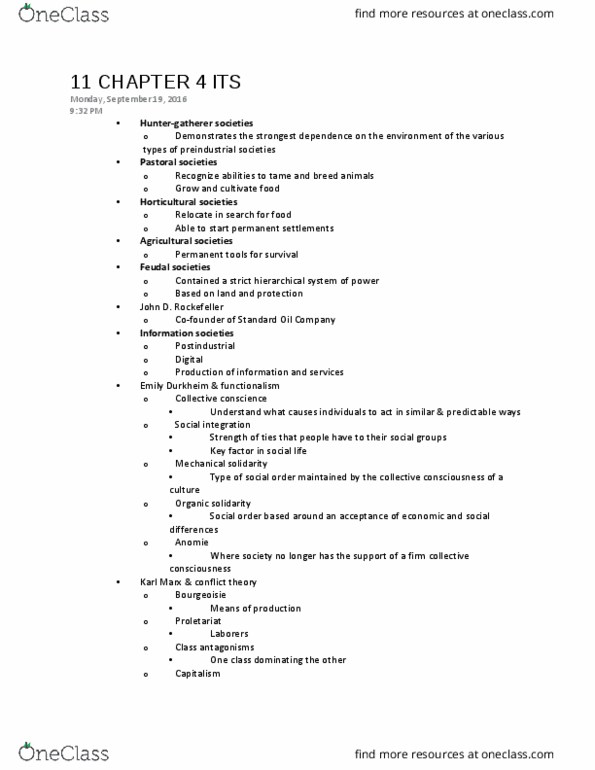 SOC 100 Lecture Notes - Lecture 11: Standard Oil, Social Integration, Social Order thumbnail