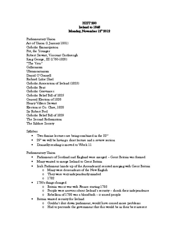HIST 290 Lecture Notes - Catholic Association, Richard Lalor Sheil, Political Catholicism thumbnail