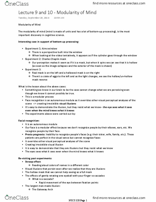 NSCS 320 Lecture Notes - Lecture 10: Motor Control, Optical Illusion, Jerry Fodor thumbnail