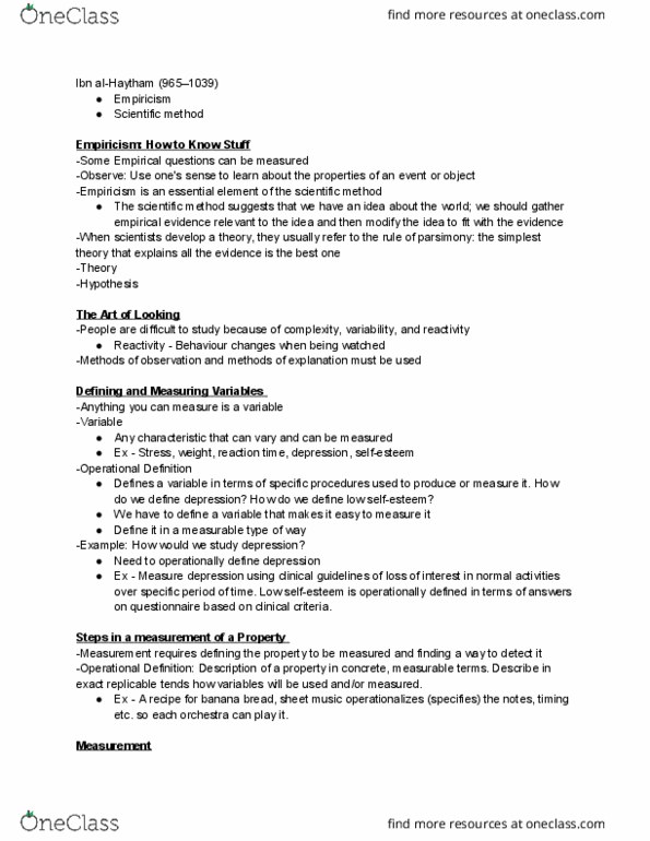 PSYC 100 Chapter Notes - Chapter 2: Naturalistic Observation, Banana Bread, Descriptive Statistics thumbnail