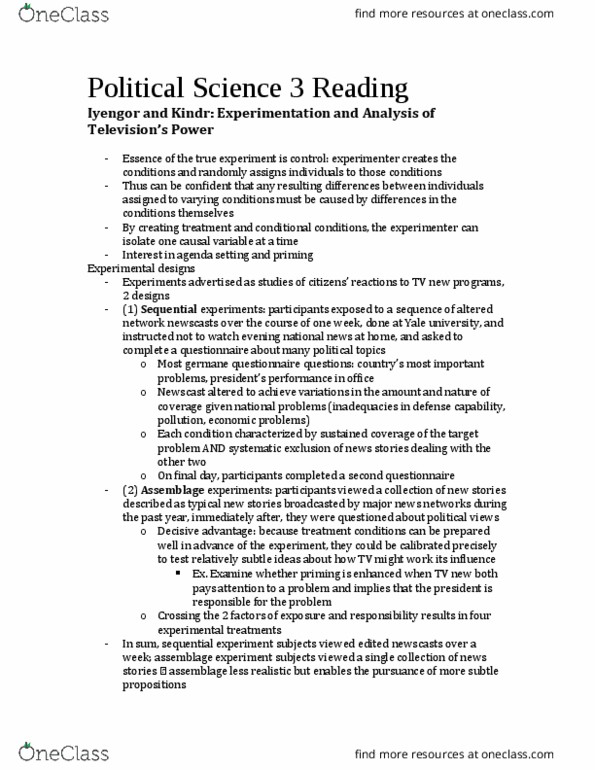 POL SCI 3 Chapter Notes - Chapter 3: Internal Validity, Experiment, Demand Characteristics thumbnail