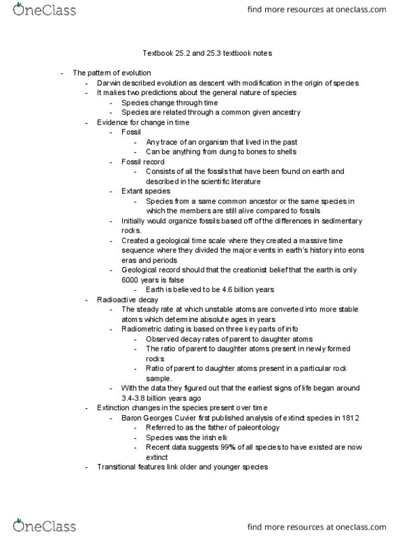 BIO 263 Chapter Notes - Chapter 25: Irish Elk, Geologic Time Scale, Georges Cuvier thumbnail