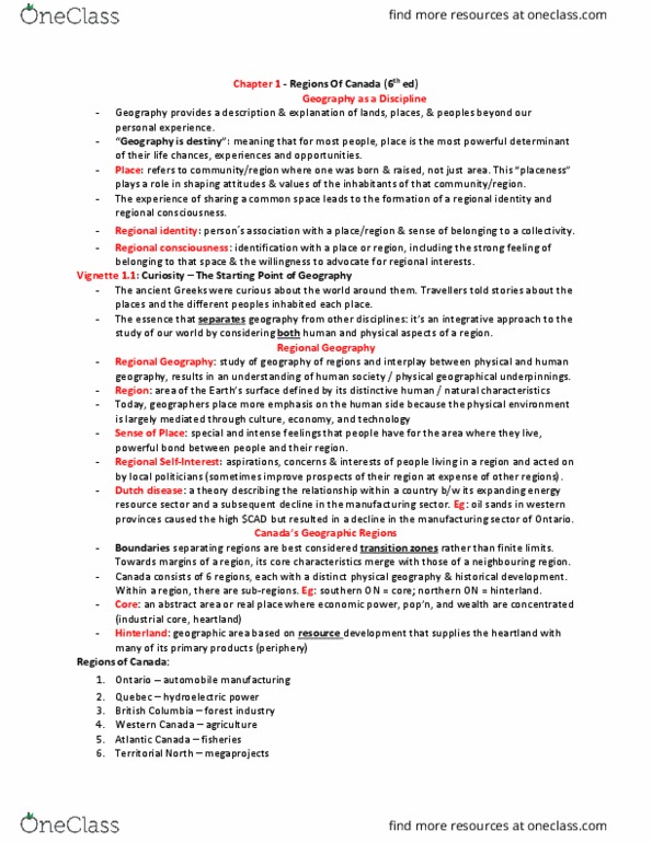 Geography 2010A/B Chapter Notes - Chapter 1: Faultlines (Album), Human Geography, Central Canada thumbnail