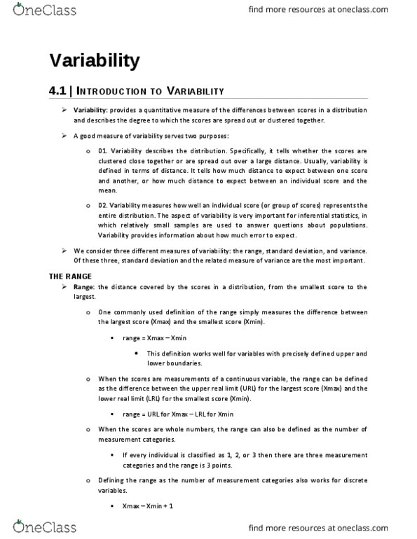 PSYC 2530 Chapter Notes - Chapter 4: Squared Deviations From The Mean, Xg Technology, Standard Deviation thumbnail