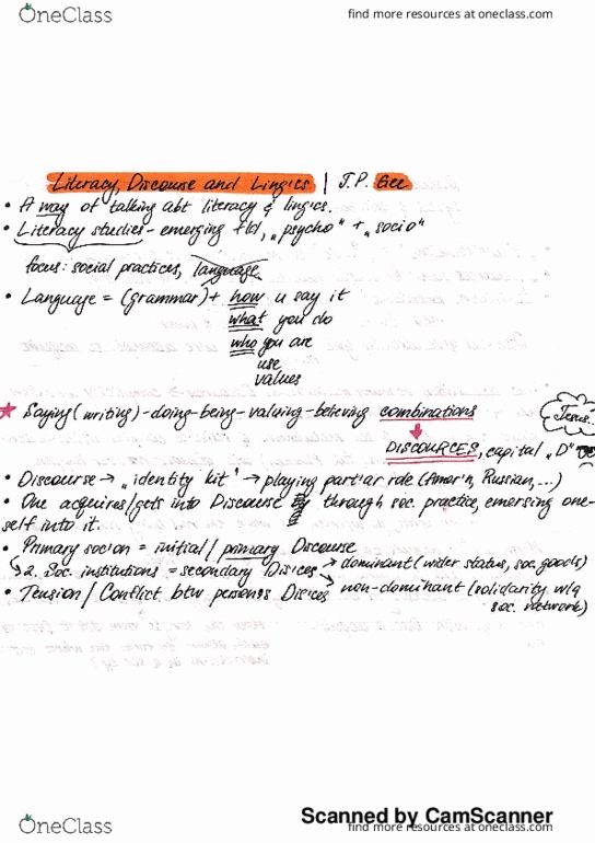 ENGL 10600 Chapter Handout: ENGL 106 Gee's Discources Theory thumbnail