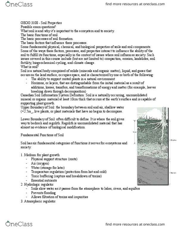 GEOG 3108 Lecture Notes - Lecture 1: Soil Organic Matter, Soil Horizon, Biogeochemical Cycle thumbnail