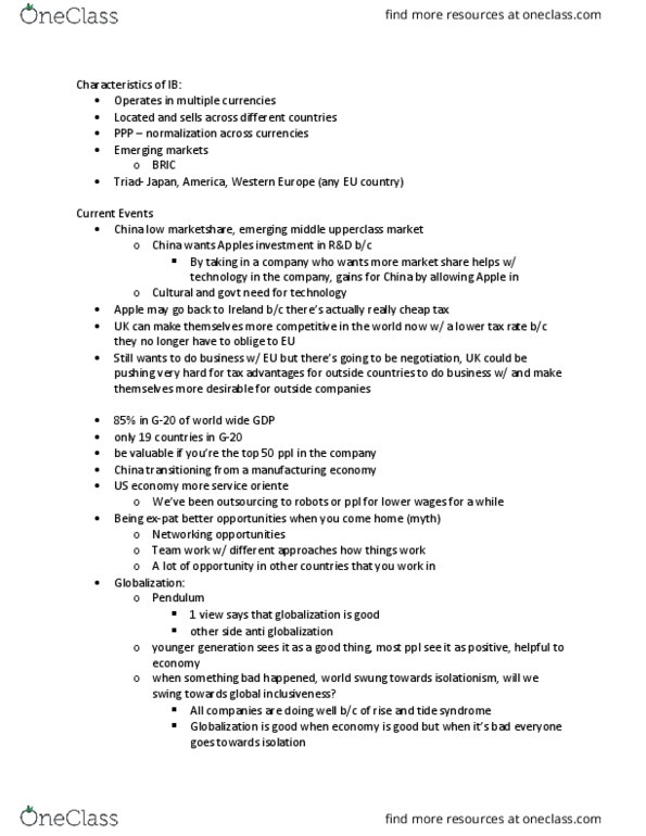 IBUS 311 Lecture Notes - Lecture 2: Emerging Markets, Teamwork, Risk Management thumbnail