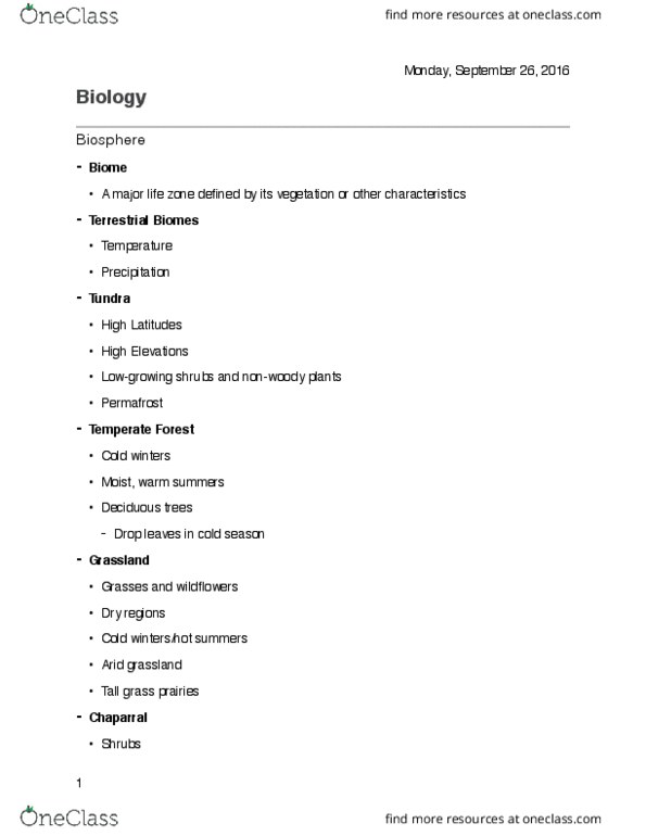 BIO 106 Lecture Notes - Lecture 7: Life Zone, Biome, Benthic Zone thumbnail