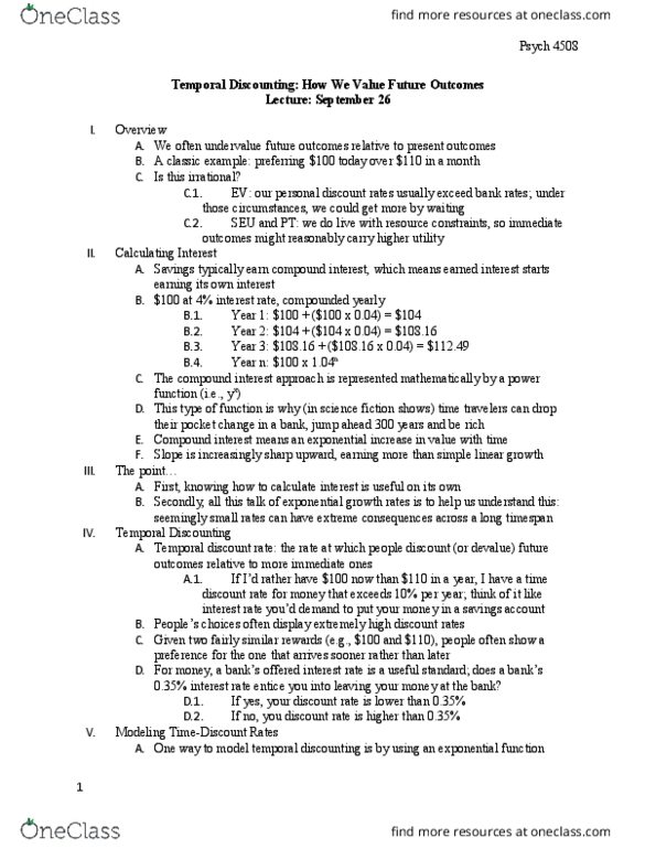 PSYCH 4508 Lecture Notes - Lecture 7: Time Preference, Savings Account, Psych thumbnail