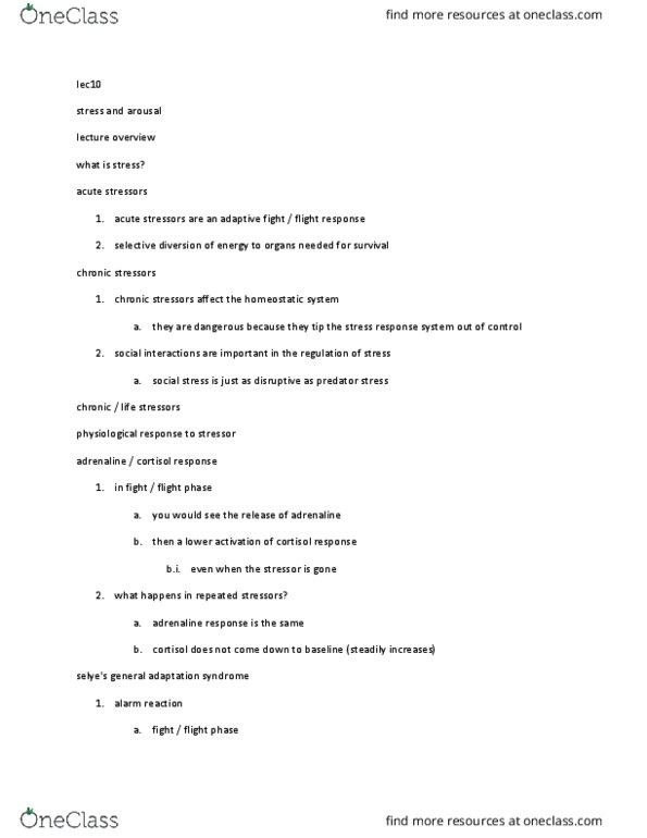 NROC61H3 Lecture Notes - Lecture 10: Adrenal Medulla, Preganglionic Nerve Fibers, Locus Coeruleus thumbnail