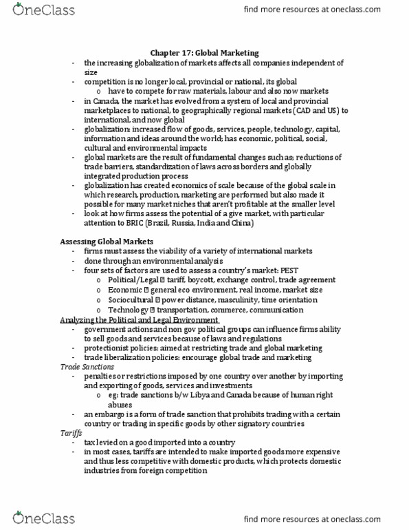 Management and Organizational Studies 2320A/B Chapter Notes - Chapter 17: Big Mac Index, Trade Bloc, Economic Sanctions thumbnail