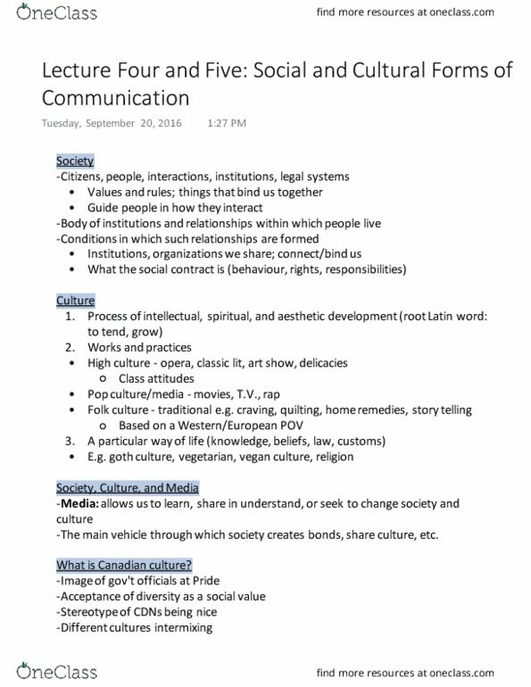 CMST 1A03 Lecture Notes - Lecture 4: Folklore, Veganism, High Culture thumbnail