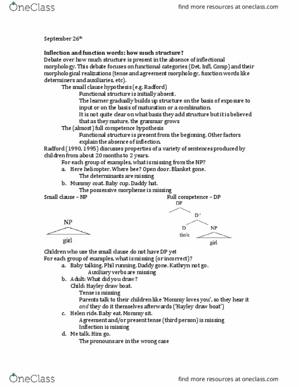 LING 355 Lecture Notes - Lecture 10: Small Clause, Inflection, Infinitive thumbnail
