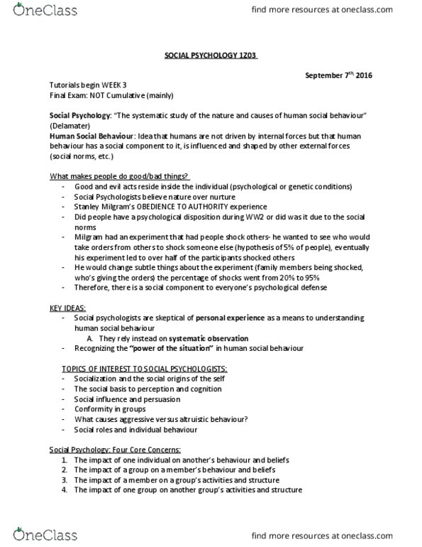 SOCPSY 1Z03 Lecture Notes - Lecture 4: Role Theory, Scientific Method, Social Influence thumbnail