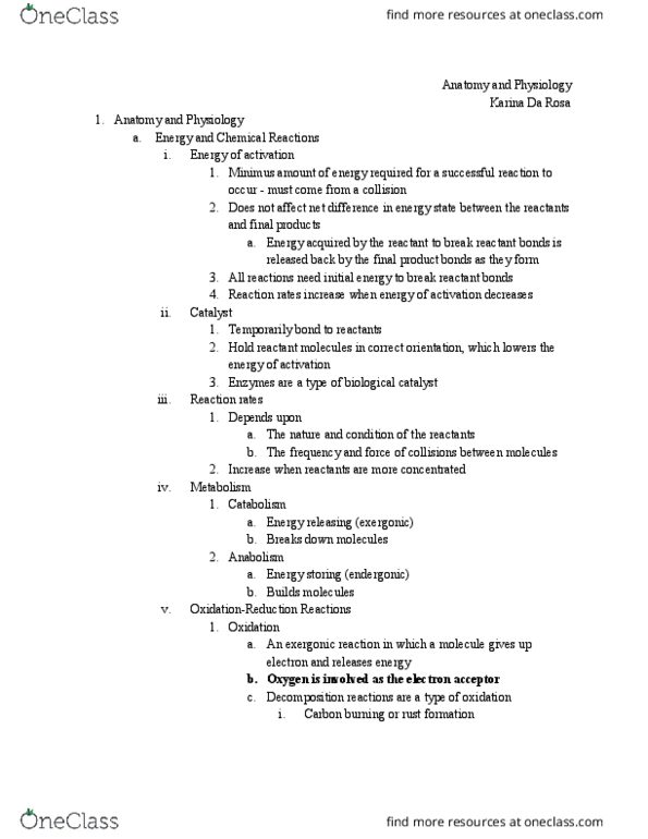 BIOL 1117 Lecture Notes - Lecture 5: Exergonic Reaction, Endergonic Reaction, Organic Compound thumbnail