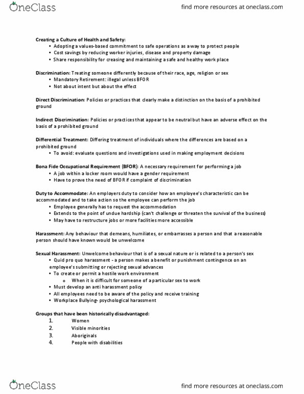 Management and Organizational Studies 1021A/B Chapter Notes - Chapter 2: Occupational Safety And Health, Employment Equity (Canada), Layoff thumbnail