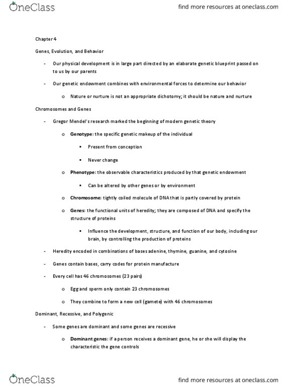 Psychology 1000 Chapter Notes - Chapter 4: Twin, Seymour S. Kety, Kerry Jang thumbnail