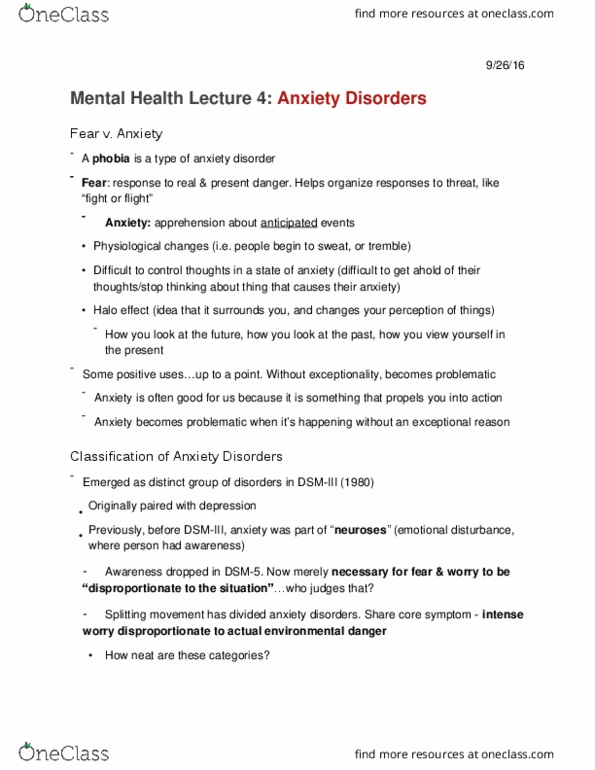 HLTHAGE 1CC3 Lecture Notes - Lecture 4: Anxiety Disorder, Panic Disorder, Panic Attack thumbnail