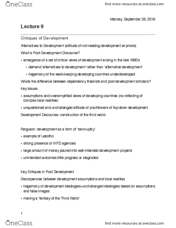 PHIL 348 Lecture Notes - Lecture 9: Postdevelopment Theory, Participatory Development, Ebola Virus Disease thumbnail