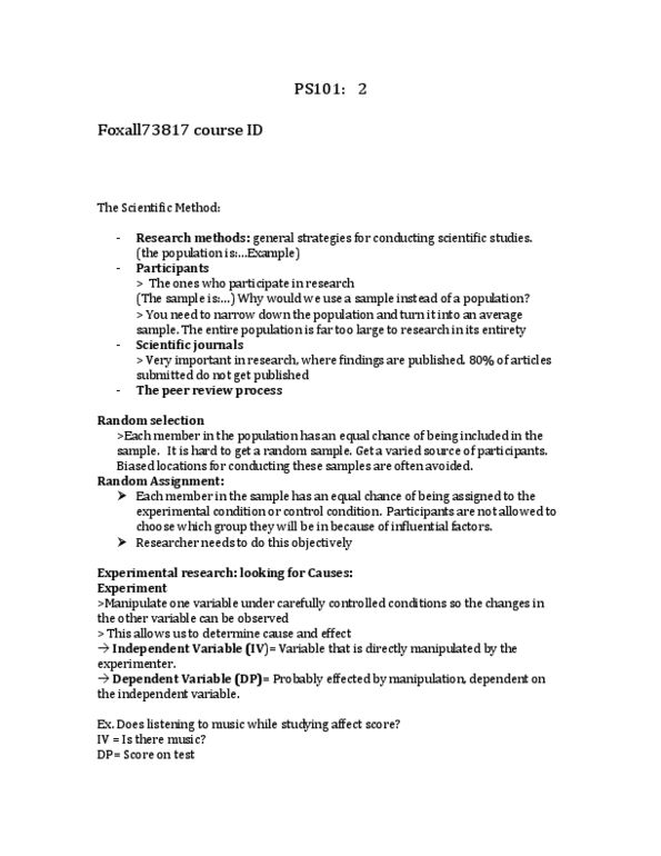 PS101 Lecture Notes - Blind Experiment, Fetal Alcohol Spectrum Disorder, Canadian Psychological Association thumbnail