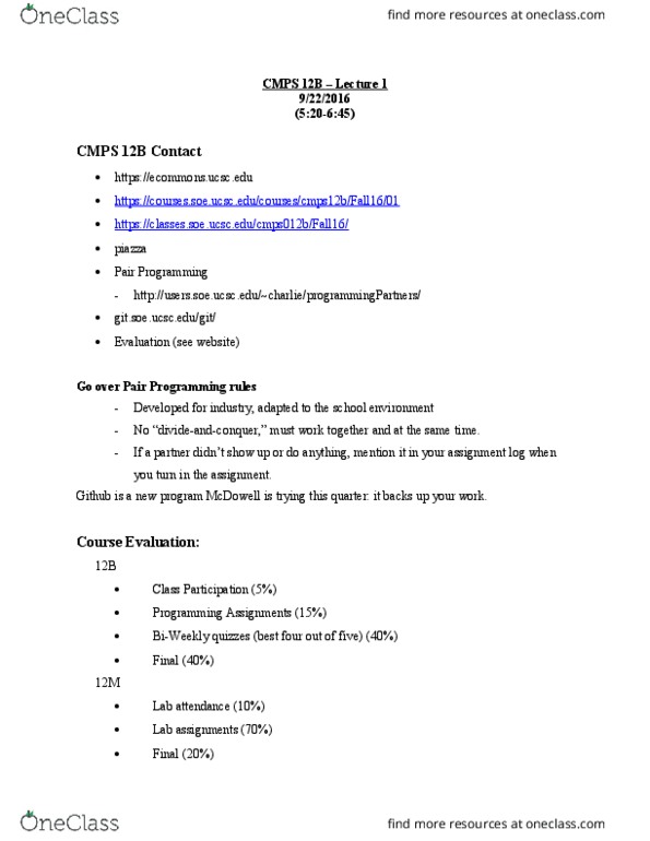 CSE 15 Lecture Notes - Lecture 1: Pair Programming thumbnail