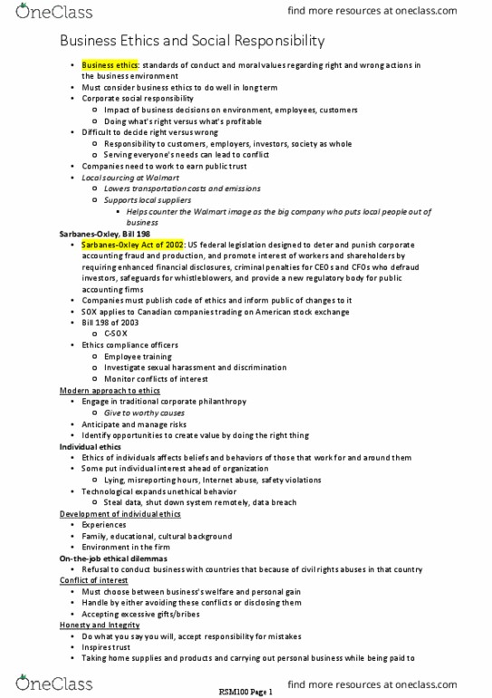 RSM100Y1 Chapter Notes - Chapter 2: Corporate Social Responsibility, Whistleblower, Moral Absolutism thumbnail