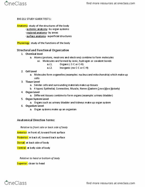 BIO 211 Lecture Notes - Lecture 2: Pericardium, Cranial Cavity, Peritoneal Cavity thumbnail