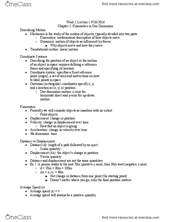 PHYSICS 6A Lecture Notes - Lecture 2: Coordinate System, One Direction thumbnail