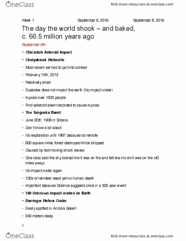 HIS 104 Lecture Notes - Lecture 1: Meteor Crater, Pingualuit Crater, Deccan Traps thumbnail