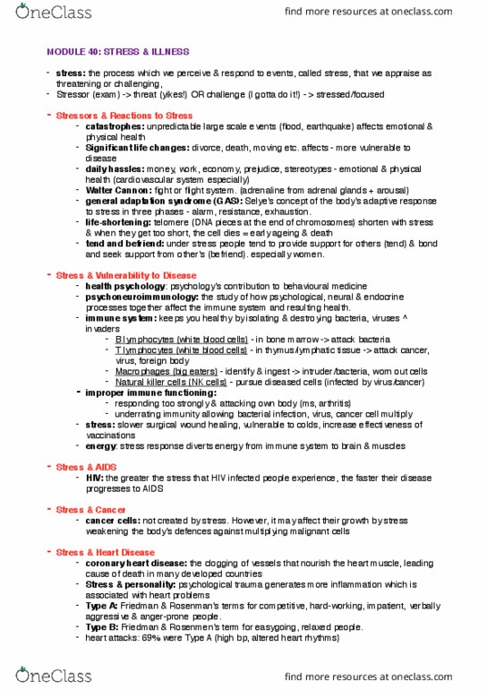 PSYC 1010 Chapter Notes - Chapter 40: Natural Killer Cell, Walter Bradford Cannon, B Cell thumbnail