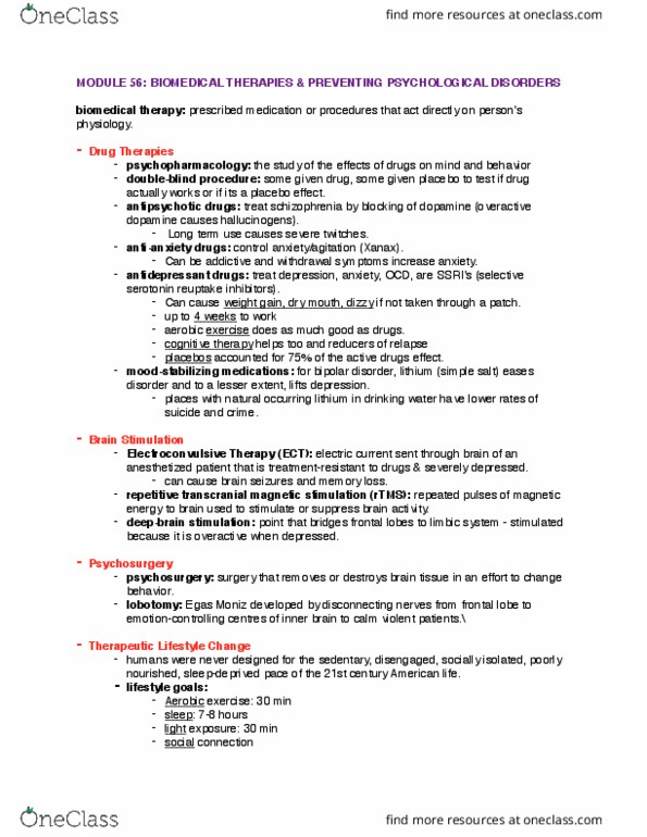 PSYC 1010 Chapter Notes - Chapter 56: Transcranial Magnetic Stimulation, Electroconvulsive Therapy, Bipolar Disorder thumbnail