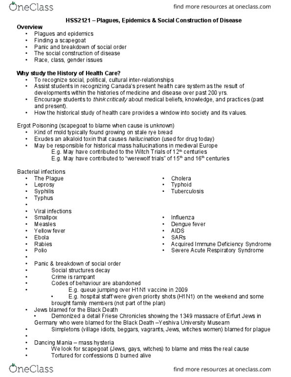 HSS 2121 Lecture Notes - Lecture 1: Aids, Poliomyelitis Eradication, Jerry Falwell thumbnail