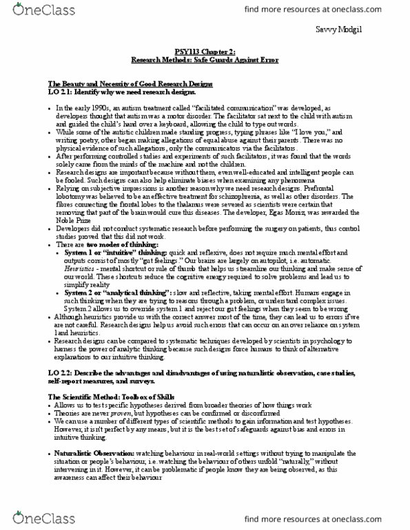 Nursing PSY113 Chapter Notes - Chapter 2: Naturalistic Observation, Impression Management, Malingering thumbnail