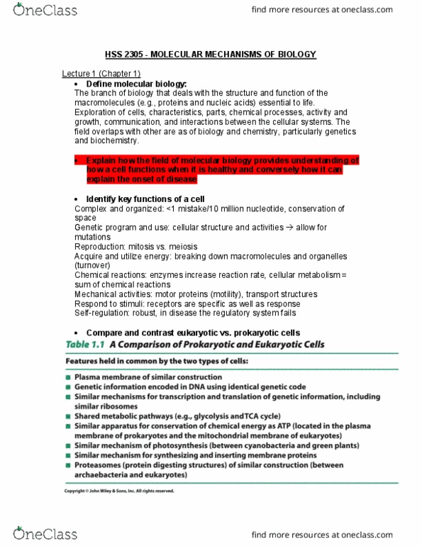 HSS 2305 Lecture Notes - Lecture 1: Golgi Apparatus, Reaction Rate, Nucleolus thumbnail