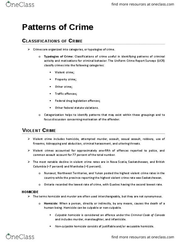SOCI 2520 Chapter Notes - Chapter 3: Culpable Homicide, Justifiable Homicide, Uniform Crime Reports thumbnail