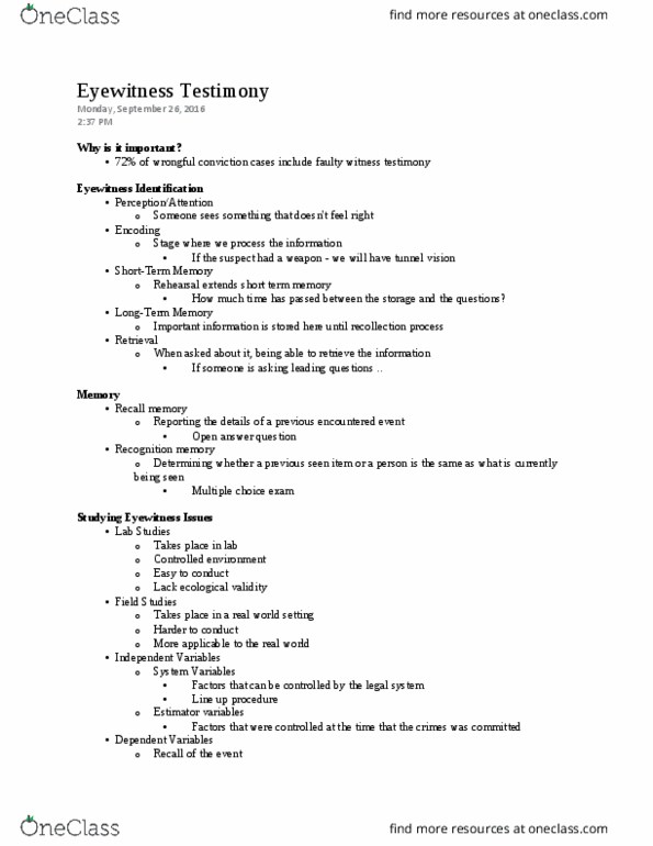 PSYC 2400 Lecture Notes - Lecture 3: Recognition Memory, Hypnosis, Multiple Choice thumbnail