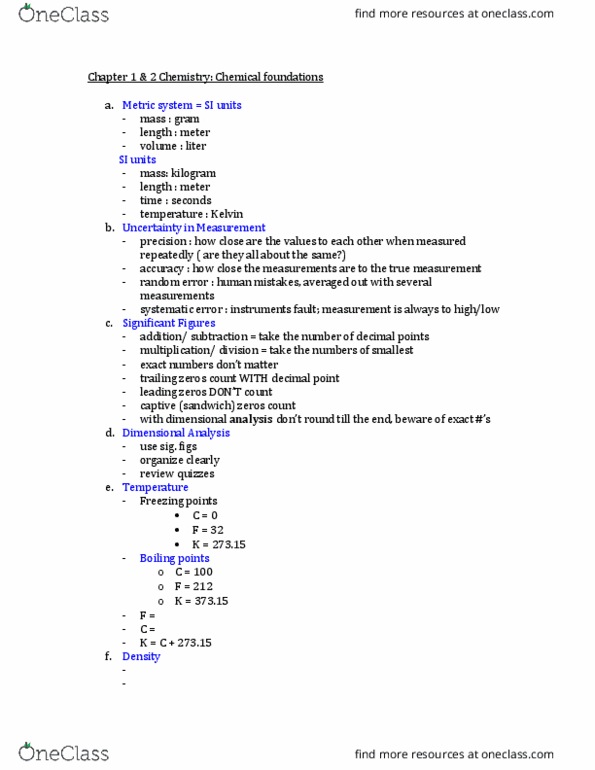 CHEM 1212 Lecture Notes - Lecture 1: Metric System, Dimensional Analysis, Graduated Cylinder thumbnail