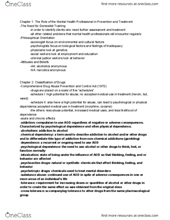 CAS 154 Chapter Notes - Chapter 1-2: Narcotics Anonymous, Morphine, The Need thumbnail