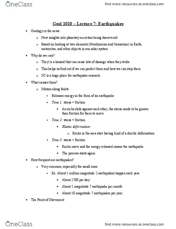 GEOL-1010 Lecture Notes - Lecture 7: Seismic Wave, Continental Crust, Samarium thumbnail